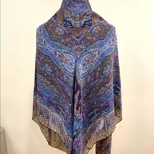 Square Hijab 100% Silk 50”x50” Large covering hijab Brown multi square hijab